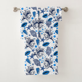 Joli bleu blanc coquillage motif Serviette de bain