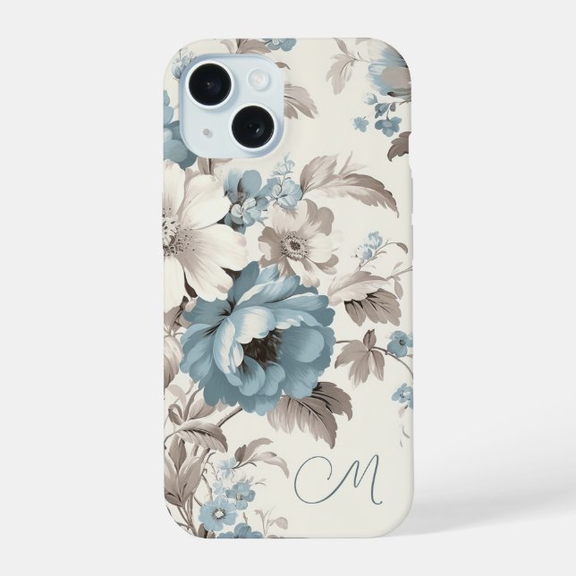 Joli bleu poussiéreux/Brown clair floral avec/init (Verso)