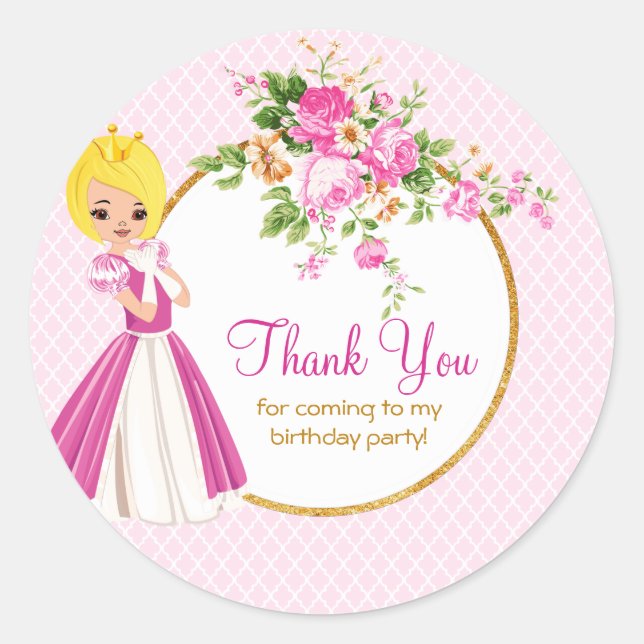 Joli Blonde Princess Sticker Merci d'anniversaire (Devant)