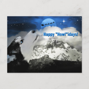 Joli Blue Eyed Husky Joyeux Vacances Cartes postal