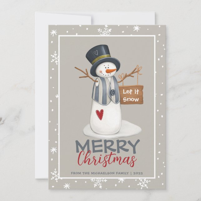 Joli bonhomme de neige de Noël laissez-le la carte (Devant)