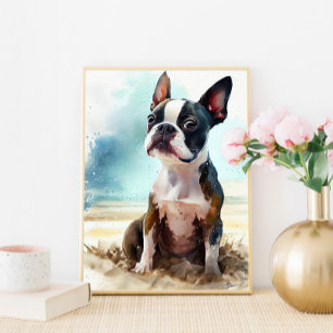 Joli Boston Terrier sur la plage Impression d'art 