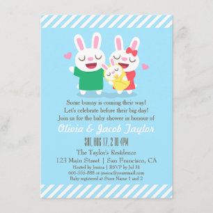 Joli Bunny Couple et bébé douche Invitations