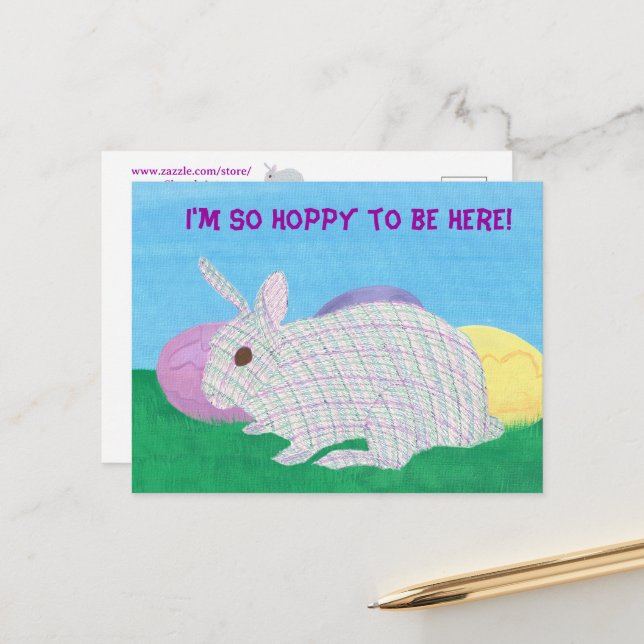 Joli Bunny Plaid J'espère être ici des cartes post (Devant/Arrière en situation)
