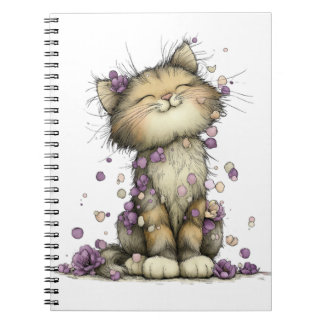 Joli cahier à spirale floral violet avec chat, fan