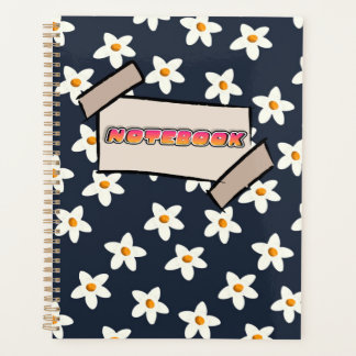 Joli cahier floral blanc Bleu marine et orange