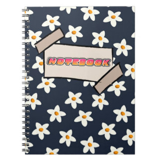 Joli cahier floral blanc Bleu marine et orange
