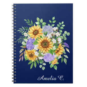 Joli cahier journal bohème à fleurs sauvages bleu
