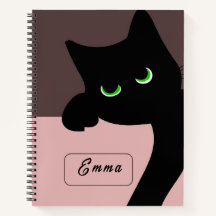 Joli cahier violet personnalisé au chat noir qui r