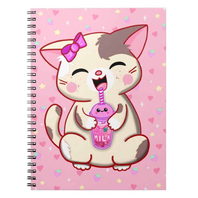 Joli Carnet de lait de fraise rose Kitty (Devant)