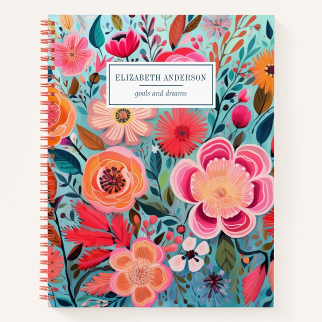 Joli Carnet de spirale botanique à motifs floraux (Devant)