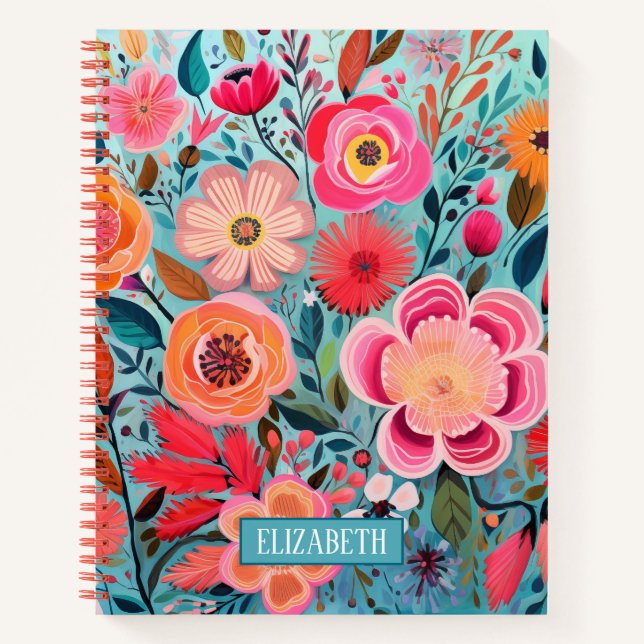 Joli Carnet de spirale botanique à motifs floraux (Devant)