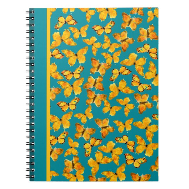 Joli Carnet Spiral, Papillons d'or sur Turquoise (Devant)