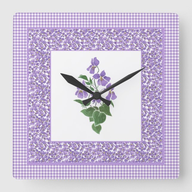 Joli Carré Mur Horloge Violets et Vérifier En vich (Recto)