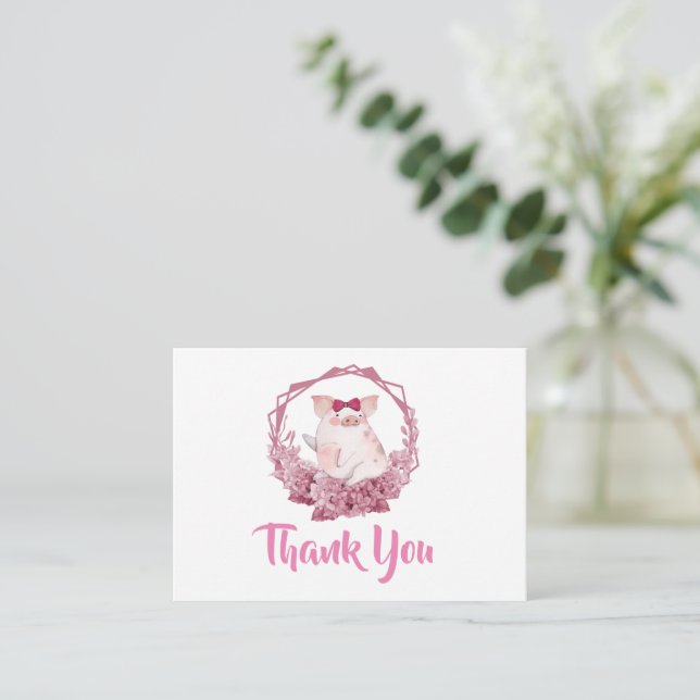 Joli Carte de remerciements de porc rose (Debout devant)