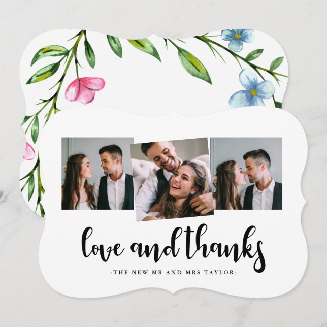Joli Carte photo de Merci Mariage Floral (Devant / Derrière)