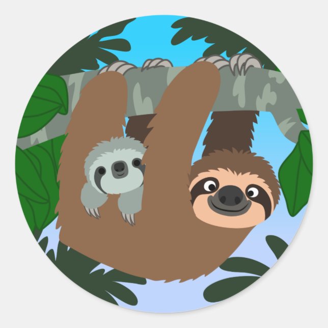 Joli Cartoon Mère Sloth Et Bébé Sticker (Devant)