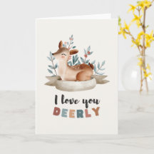 Joli Cerf avec des fleurs, je t'aime carte de voeu