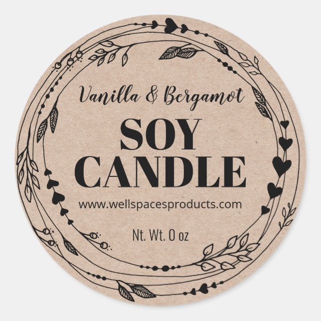 Joli chandelle de Soy Kraft Bio Étiquettes (Devant)