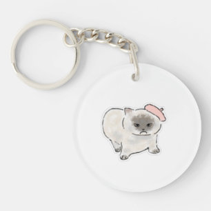 Joli chat grincheux portant un béret rose, illustr