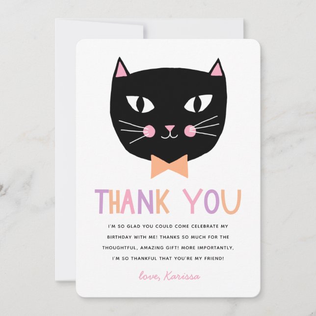 Joli Chat Noir Pastel Merci Anniversaire (Devant)