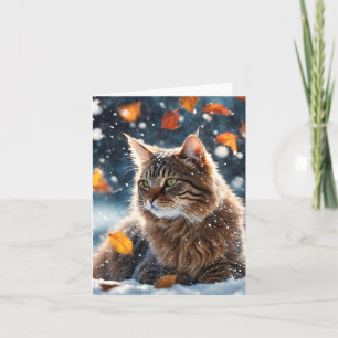 Joli chat tabby gris Automne Feuilles Carte vierge