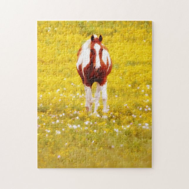 Joli cheval Jaune Fleur sauvage Puzzle (Vertical)