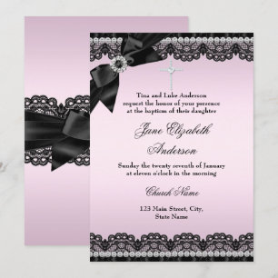 Joli Chic Diamond dentelle rose Invitation de bapt