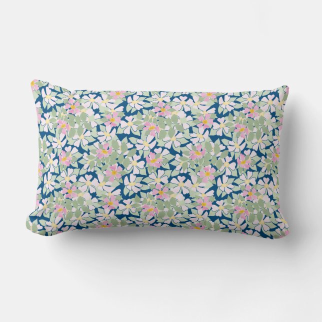 Joli chien rose Roses sur Deep Blue Lumbar Coussin (Recto)