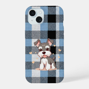 Joli chien Schnauzer carreaux bleus