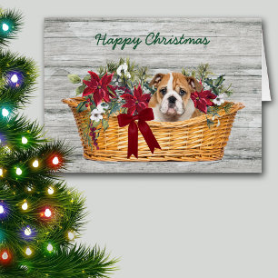 Joli chiot Bulldog dans le panier Carte de Noël