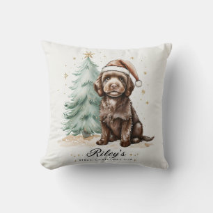 Joli chiot et coussin d'arbre de Noël