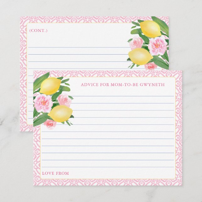 Joli Citron Rose Conseils Pour Carte Maman-To-Be (Devant / Derrière)