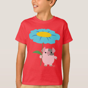 Joli Cochon De Cartoon Avec Cadeau (Bleu) T-shirt 