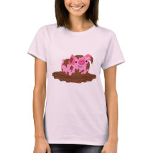 Joli cochon de dessin dans la boue T-shirt féminin