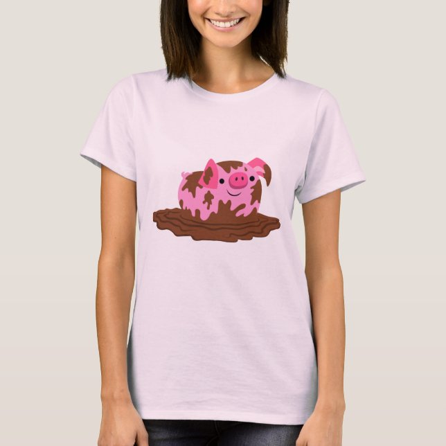 Joli cochon de dessin dans la boue T-shirt féminin (Devant)
