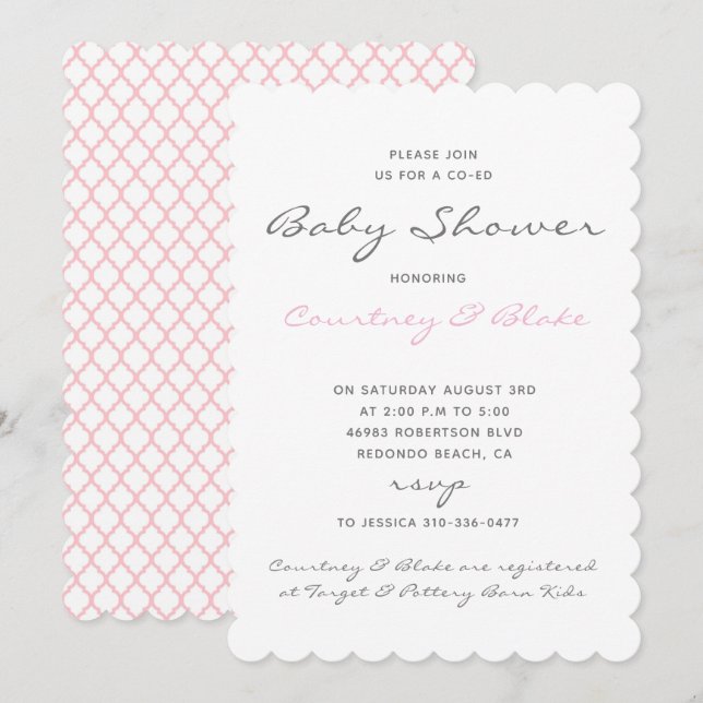 Joli coEd Baby Invitation rose (Devant / Derrière)