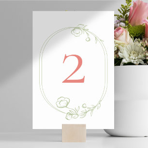 Joli Coral rose Floral Mariage Numéro de table