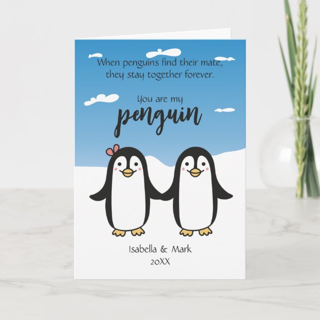 Joli Couple de Manchots, Carte de Saint-Valentin P (Devant)