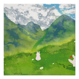 Joli Couple Lapin dans Montagne Vue Affiche Brilla
