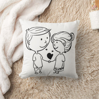 Joli Couple Tenant un Cœur Coussin Jeté