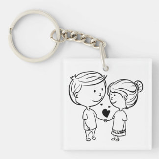 Joli Couple Tenant Un Porte-Clés en Forme de Cœur