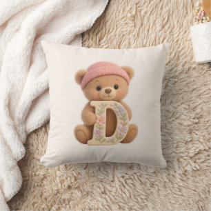 Joli Coussin Bébé Fille Lettre Initiale D Ours en