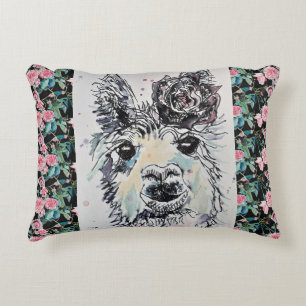 Joli coussin d'accent aquarelle Alpacca Llama Rose