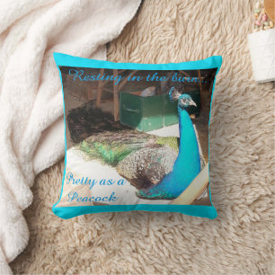 Joli Coussin de Jeté au Paon Mâle Bleu