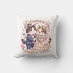 Joli coussin de mariage de chats aquarelle "Juste
