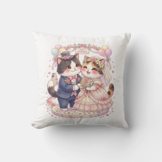 Joli coussin de mariage de chats aquarelle "Juste