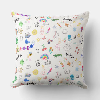 Joli coussin décoratif enfant à motif gribouillé f