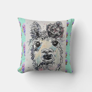 Joli Coussin en Aquarelle de Bébé Alpacca Lama Mig