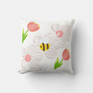 Joli Coussin Floral de Printemps Abeille